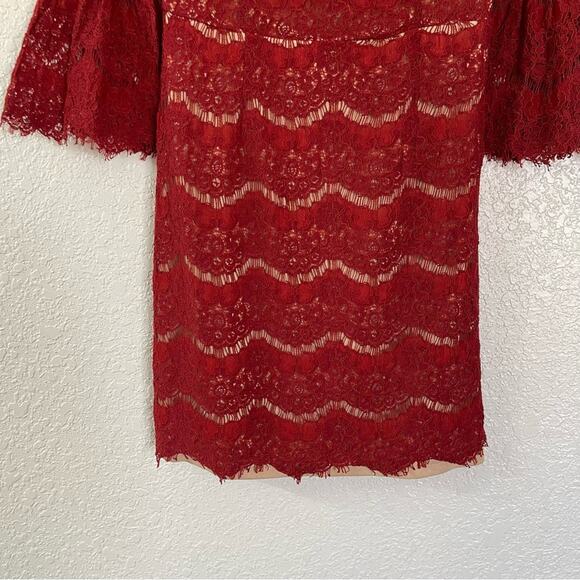 Lulus Heartthrob Rust Red Lace Flounce Sleeve Mini Dress Size Small - Picture 5 of 11